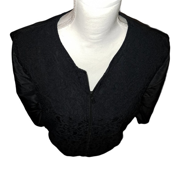 NIB- Isaac Mizrahi Live Black Quilted Lace Zip Jacket Rib Knit Trim -Medium - Picture 3 of 7